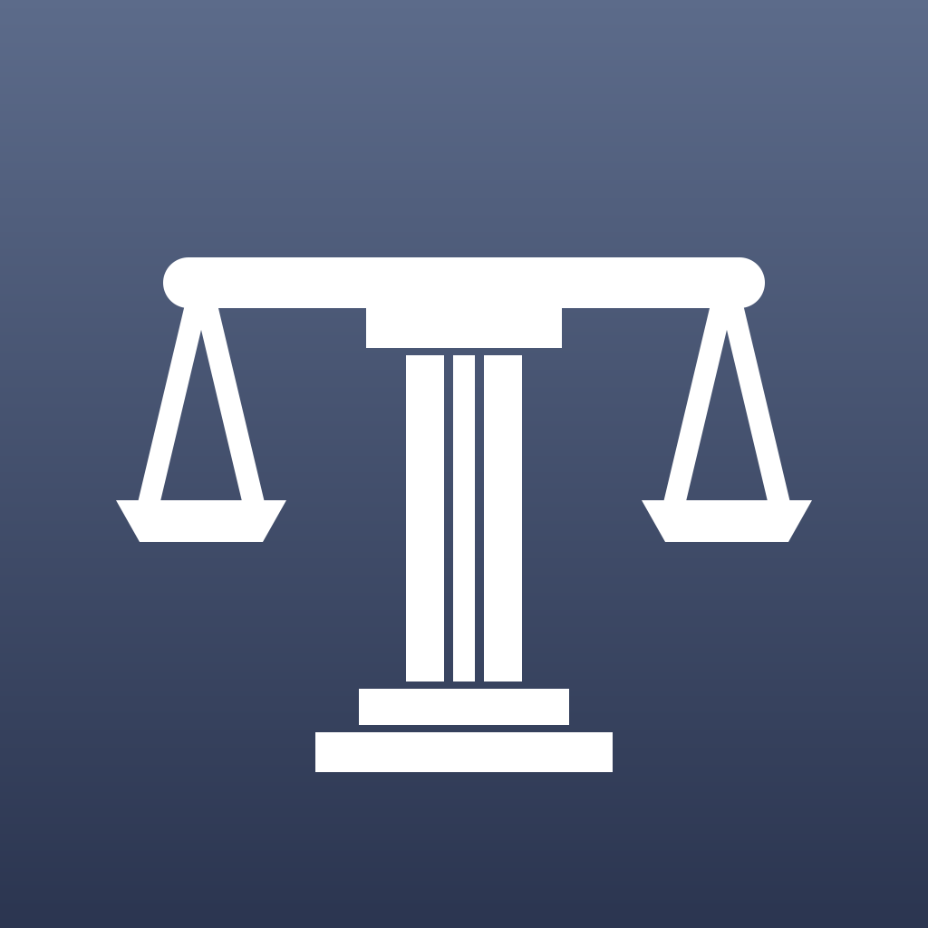 The Themis icon: scales on a Greek column, on a slate tile
